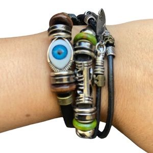 EVIL EYE HANDMADE LEATHER MULTI-LAYER ADJUSTABLE BRACELETS UNISEX